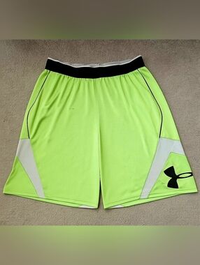 Under Armour Men’s Neon Green Athletic Shorts with Black Waistband